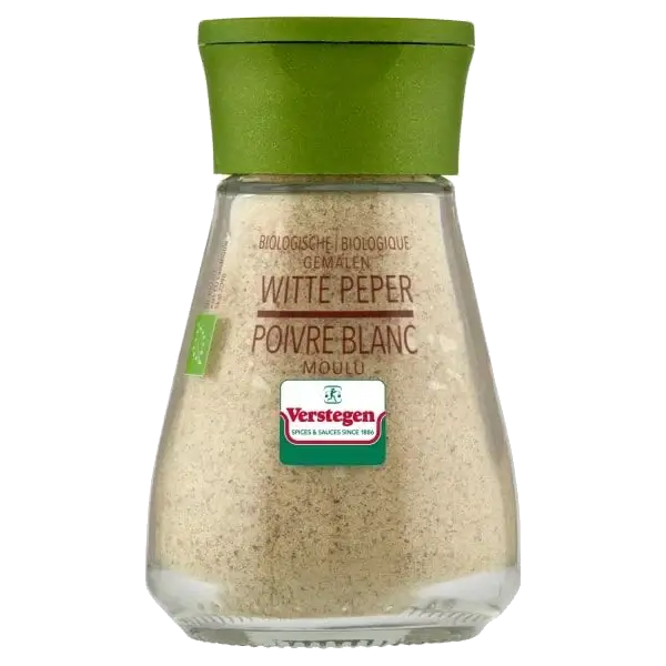 Witte Peper gemalen - Biologisch - Glazen strooier – Verstegen.nl