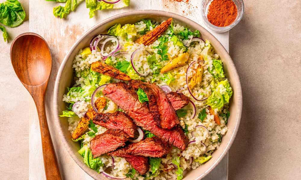 Recept_Fajita_salade_met_bloemkoolrijst_en_biefstuk