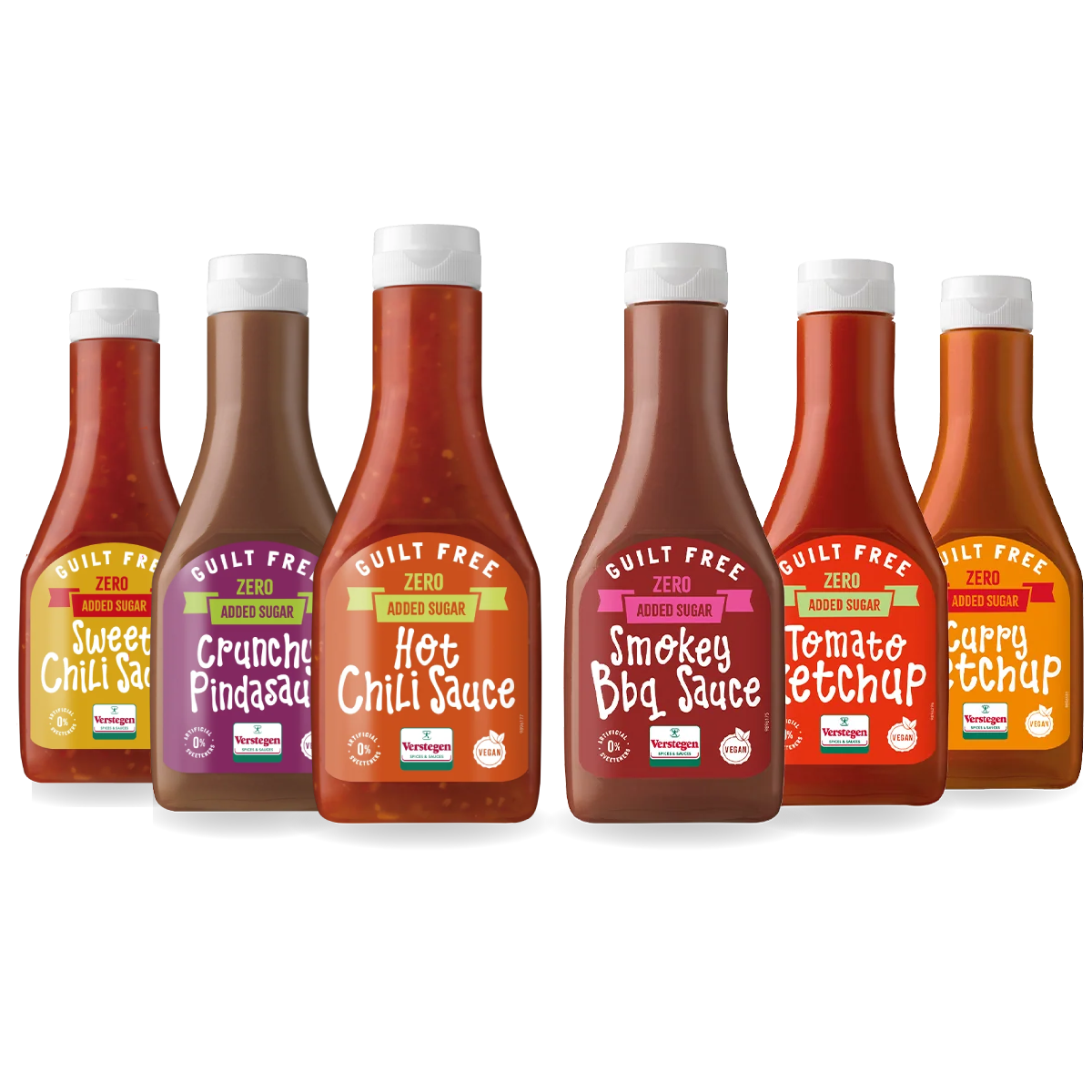 Guilt Free Sauzen Selectie - 6x Suikerarme BBQ & Snacksaus - Ketchup, BBQ, Curry & Chili - 6-delig