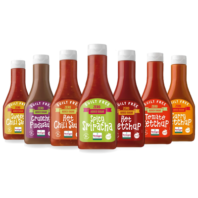 Guilt Free Sauzen Selectie - 7x Snacksaus - Ketchup, Sriracha, Curry & Chili zonder toegevoegde suikers- 7-delig