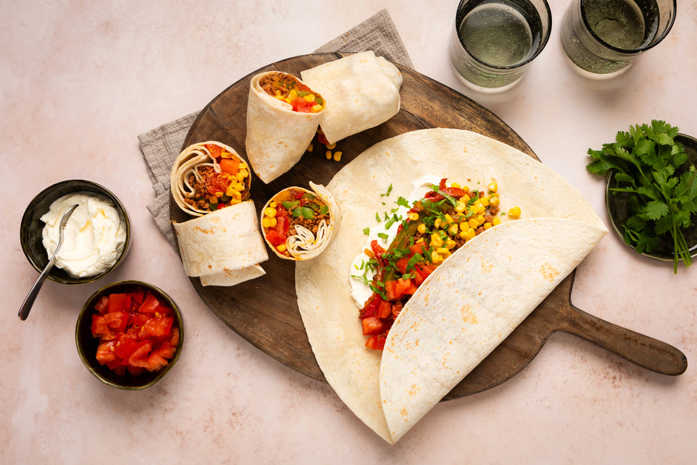 Burrito met (vega)gehakt, paprika en mais